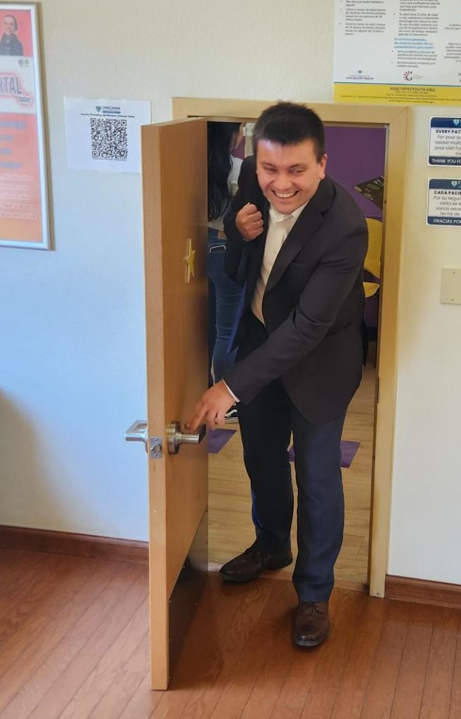 Chiricahua News Dr. Ziganshin goes through a tiny door at one of the Chiricahua clinics